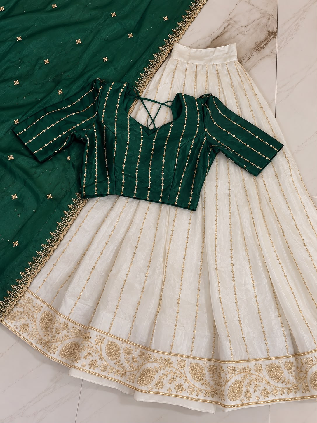 Regal Beaded Space Silk Half Saree Set — photo 4