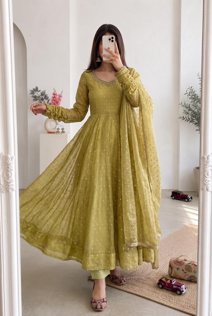 Royal Mirror & Pearl Moss Butti Silk Gown Set — photo 3
