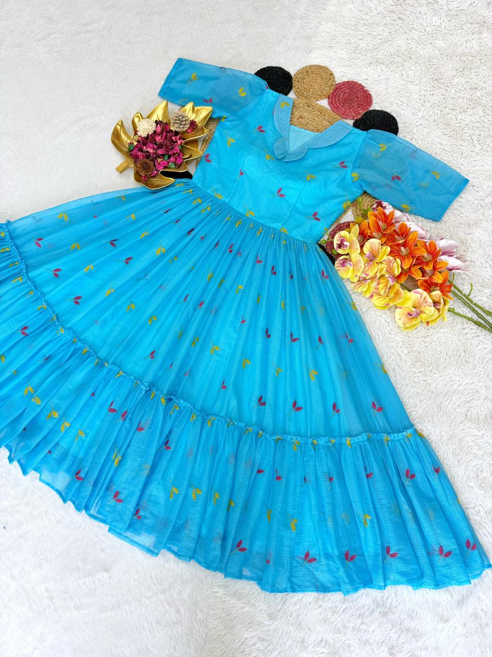 Summer Bloom Kota Checks Midi Gown — photo 1