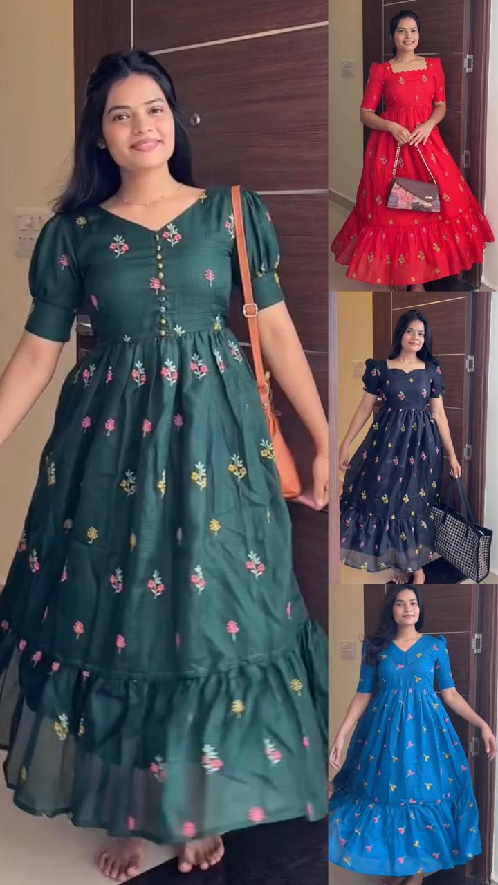 Summer Bloom Kota Checks Midi Gown