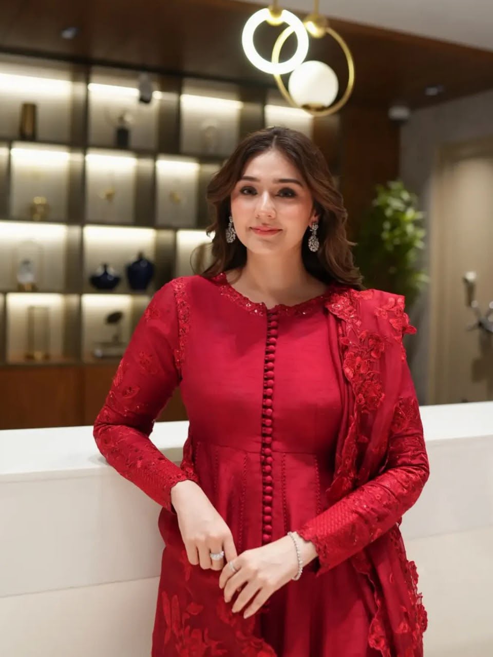 Royal Crimson Vichitra Silk Anarkali Three-Piece Set — photo 3