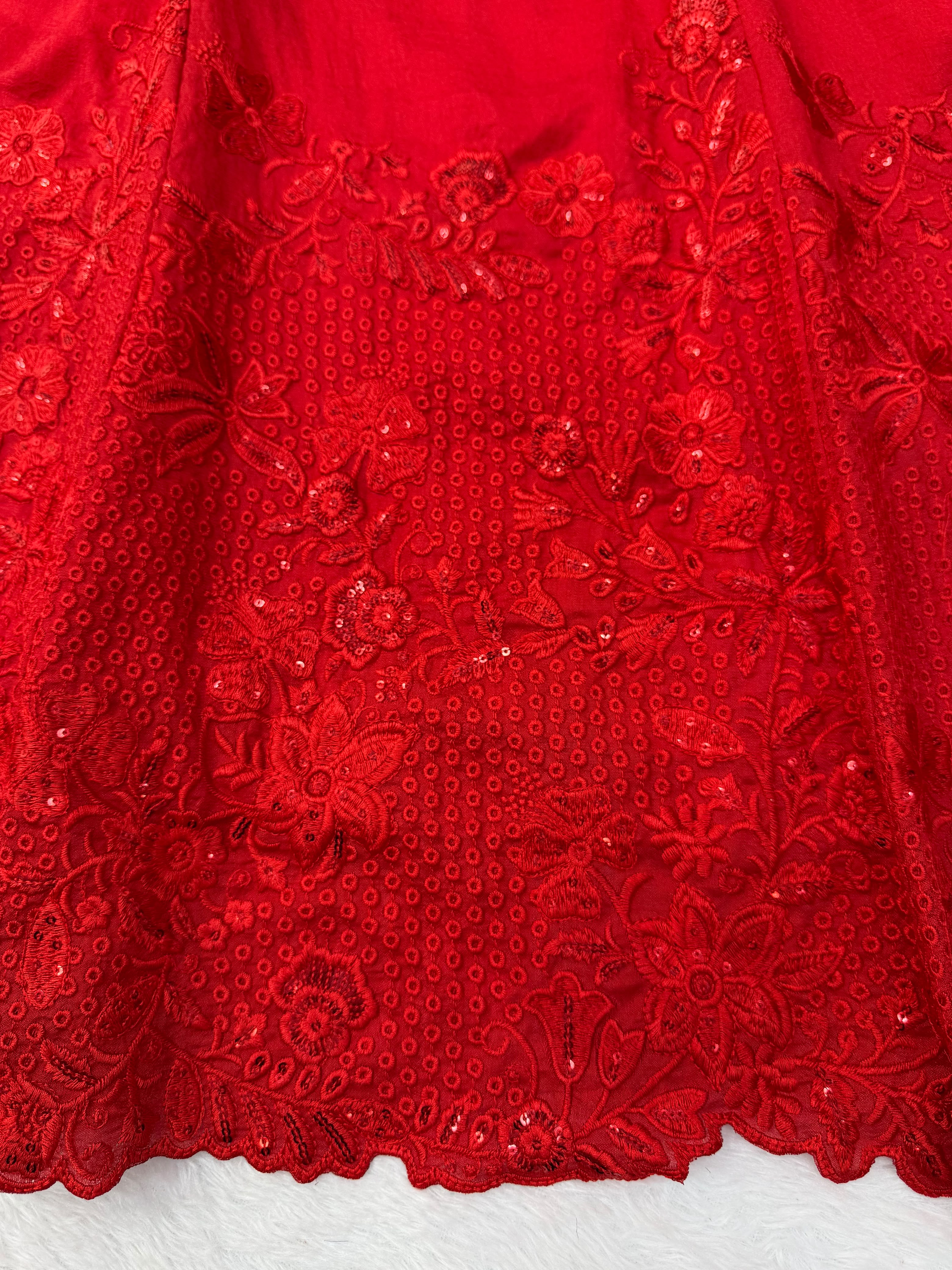 Royal Crimson Vichitra Silk Anarkali Three-Piece Set — photo 6
