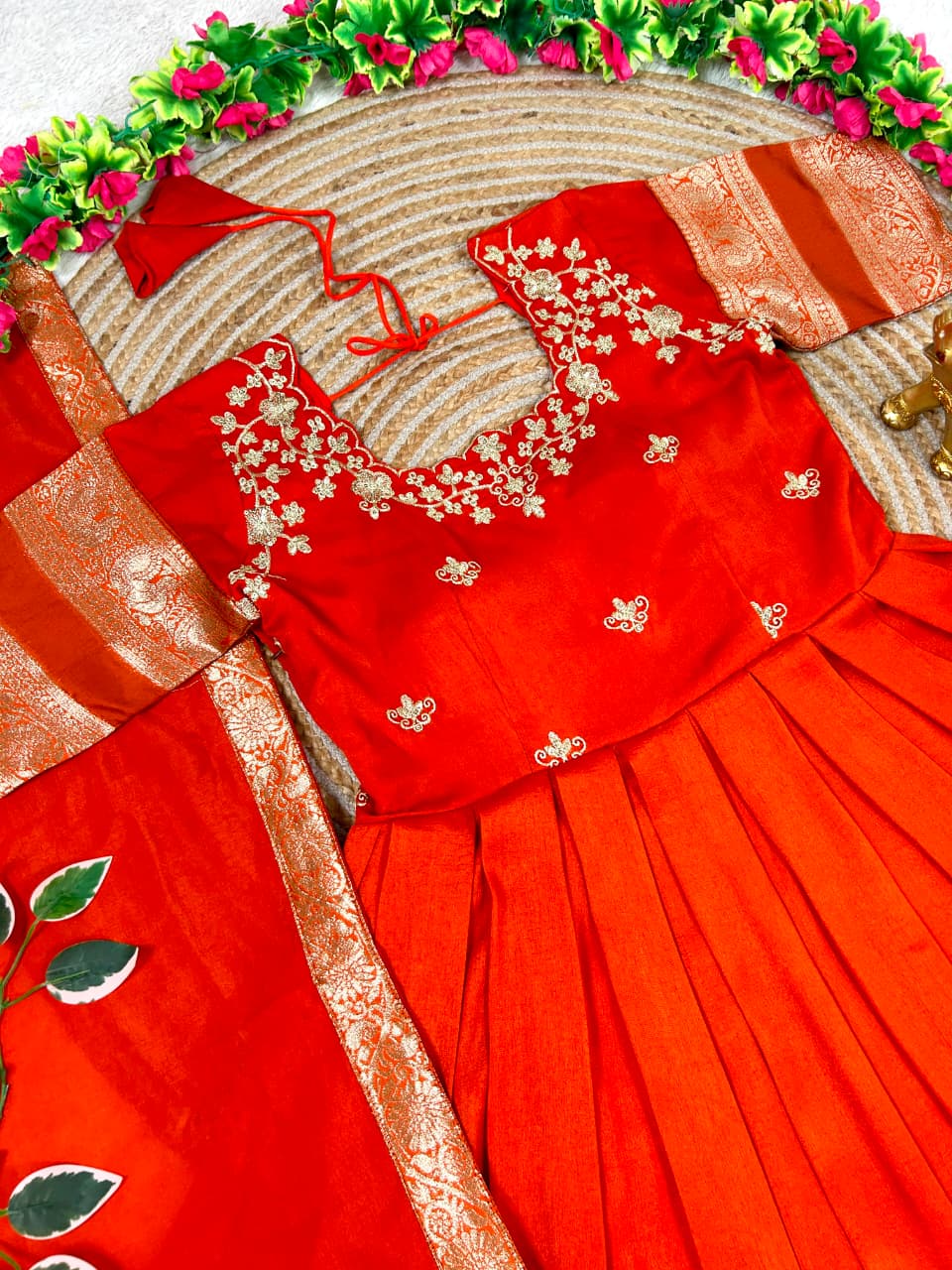 Diwali Anarkali Gown with Voni – Silk Blend in Deep Orange & Wine — photo 5