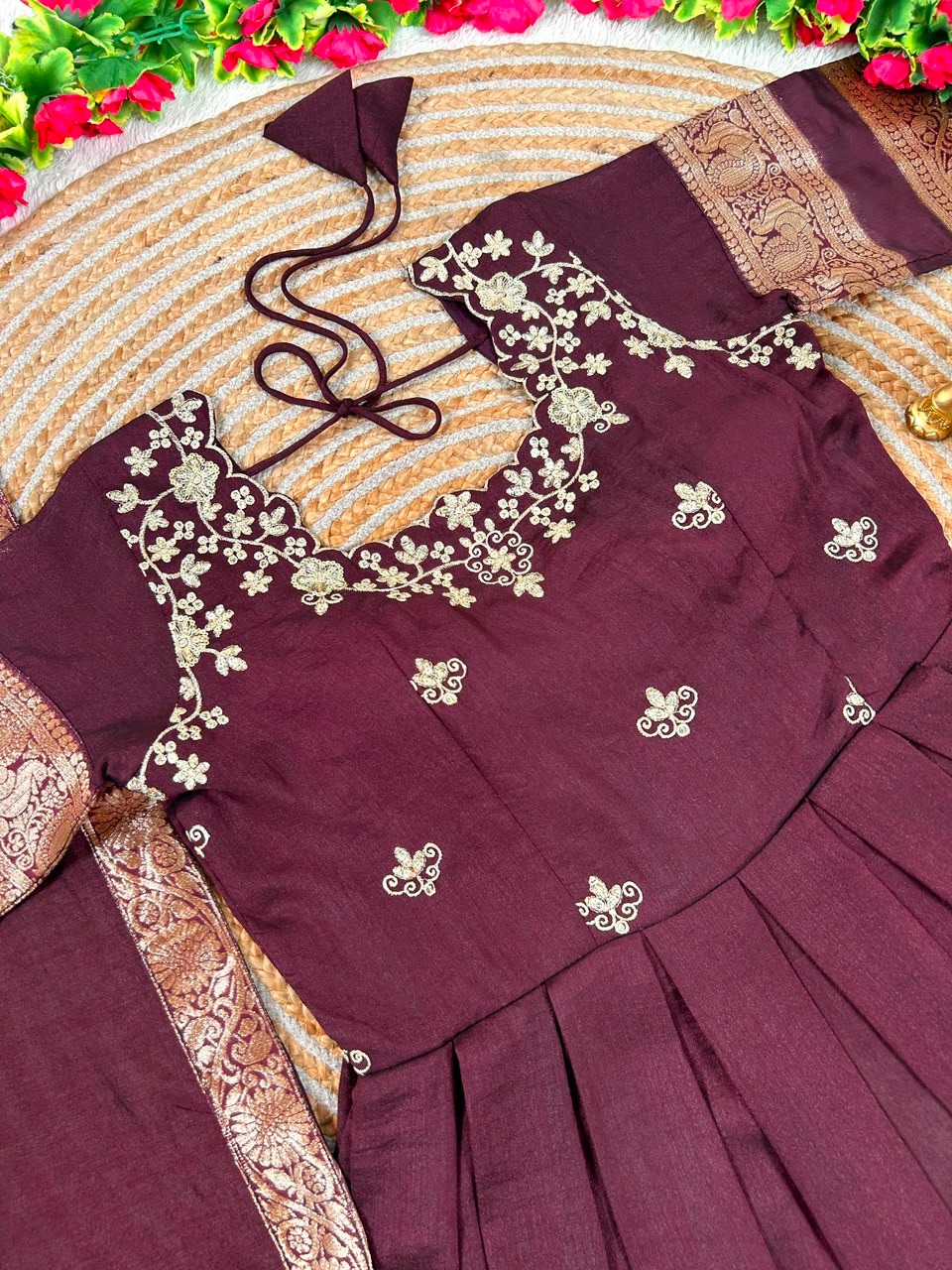 Diwali Anarkali Gown with Voni – Silk Blend in Deep Orange & Wine — photo 10