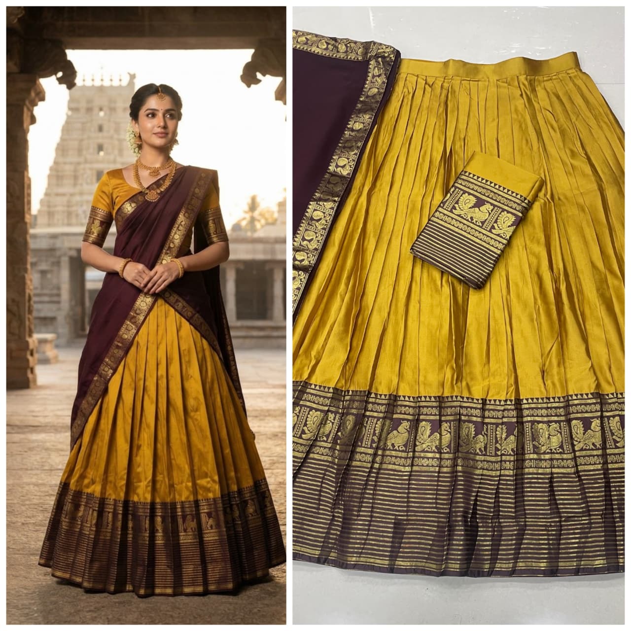 South Kanchi Cotton Silk Zari Weaving Dhavani Set