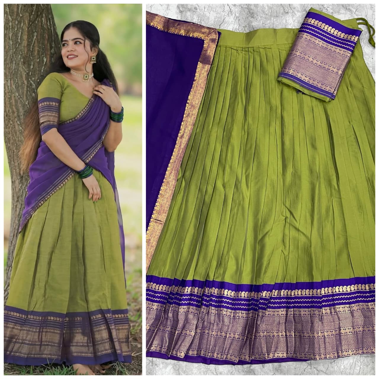 Heritage Charm Kanchi Cotton Silk Dhavani  Set