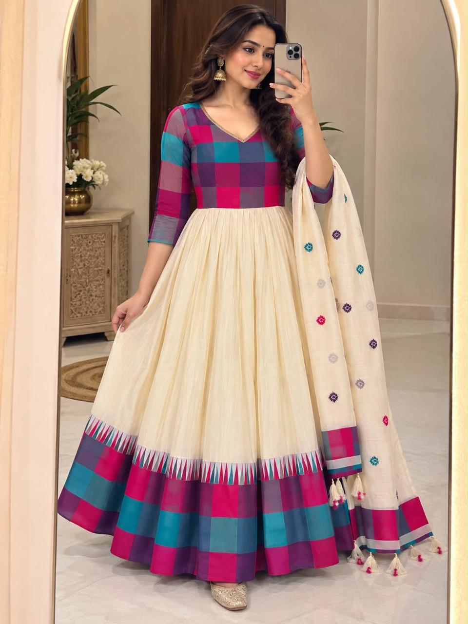 Elegant Cotton Silk Anarkali Suit Set