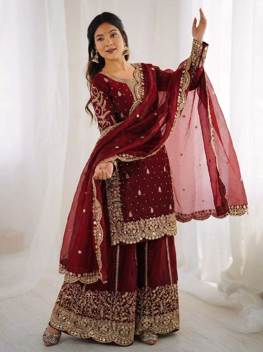Elegant Women’s Fendy Silk Embroidered Palazzo Suit