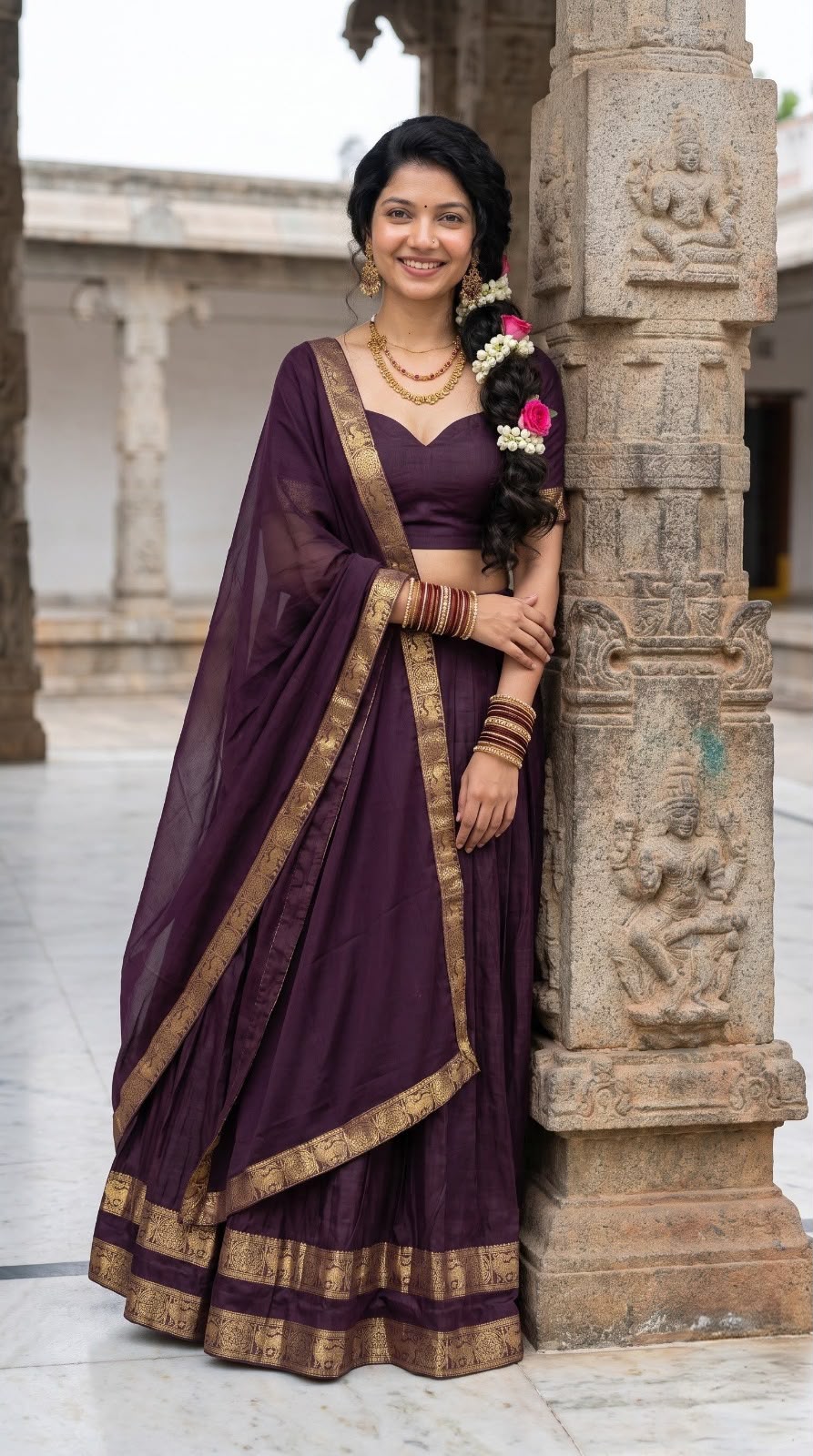 Elegant South Indian Kanchi Cotton Dhavani  Set