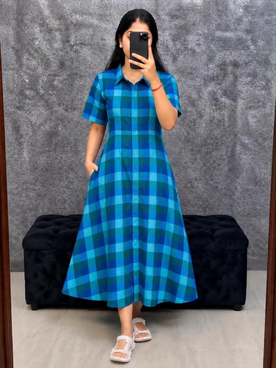 Madras Check Heavy Slub Cotton Anarkali Dress 