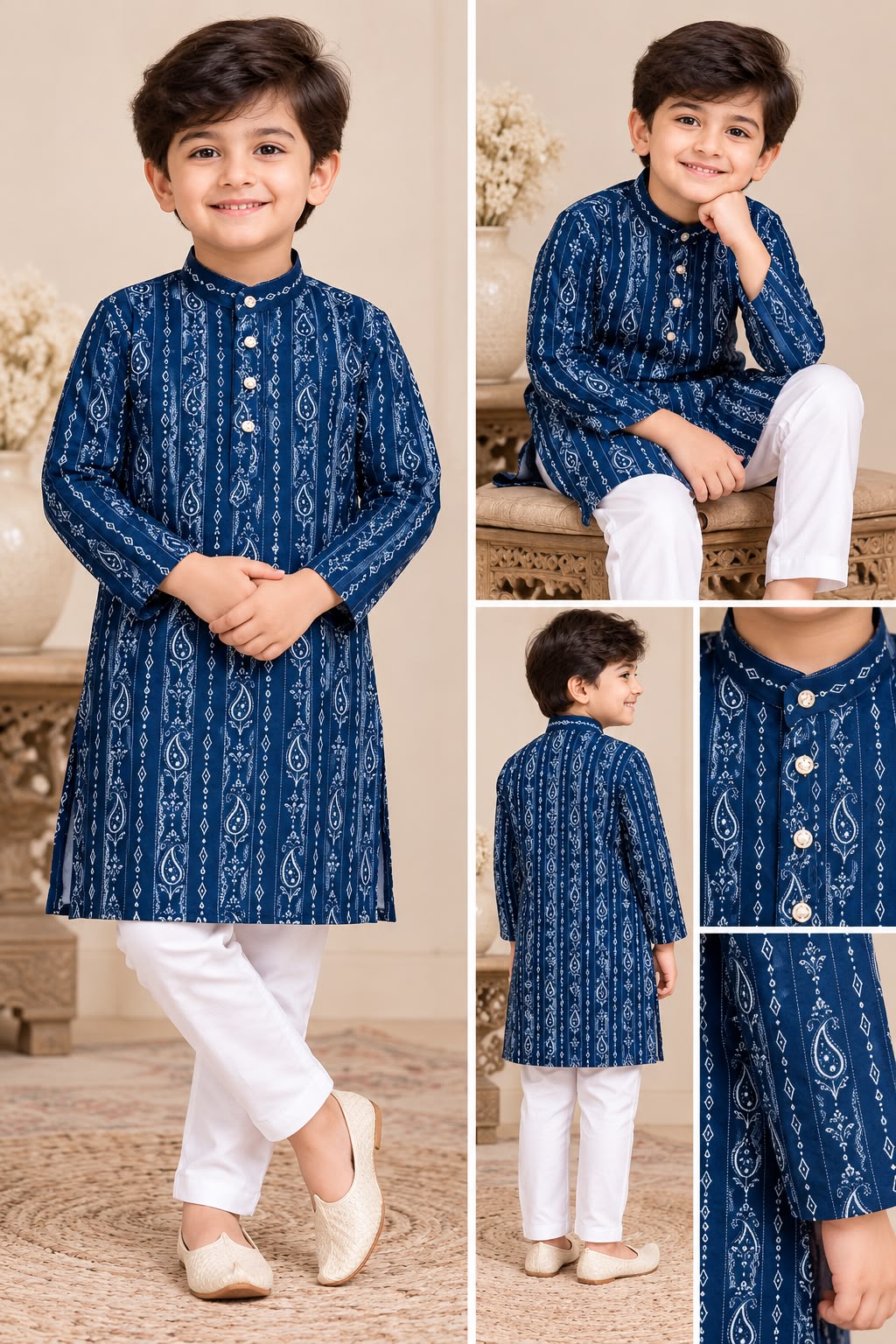 Boys Printed Kurta Pyjama Set – Stylish Traditional Ethnic Wear for Kids