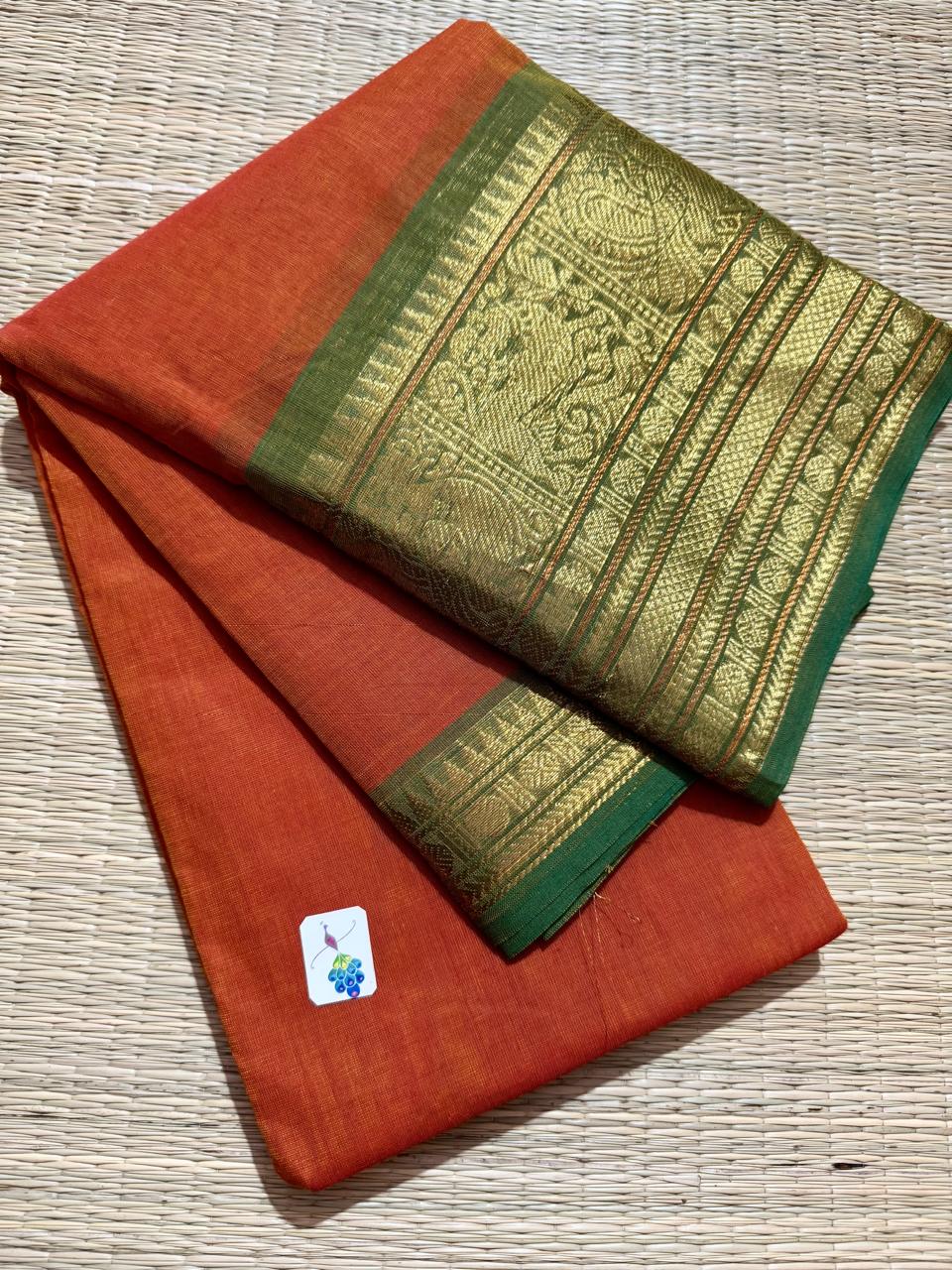 Classic Kanchi Cotton Saree with Peacock Border