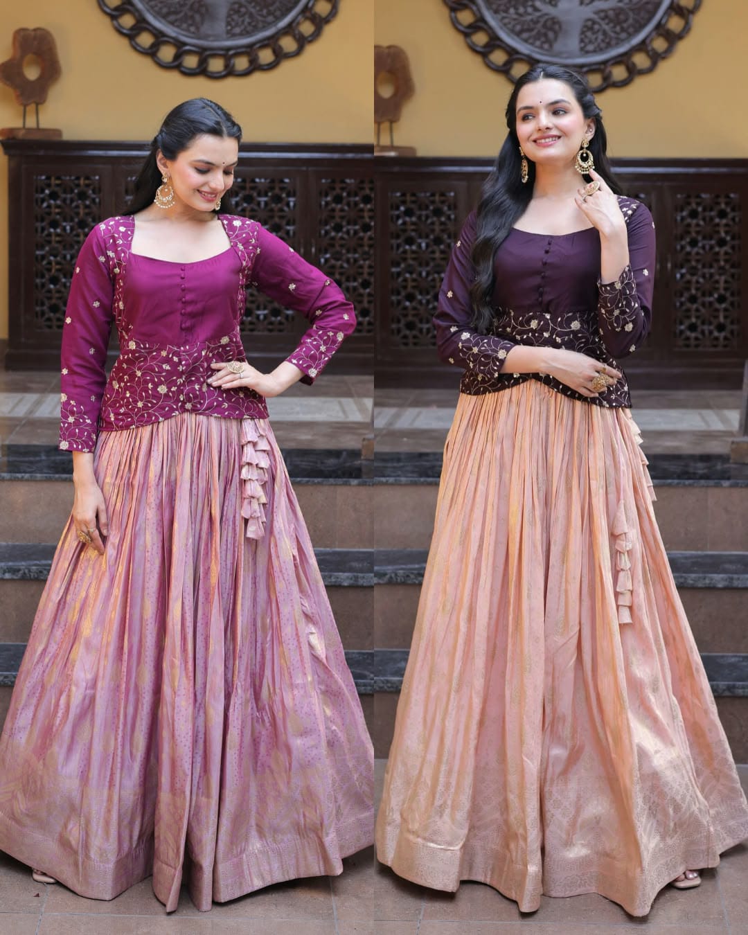 Stylish Jacquard Lehenga Choli with Embroidered Blouse