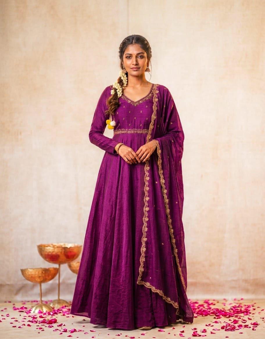 Royal Vichitra Silk Maggam Work Gown – Exclusive Festive Collection