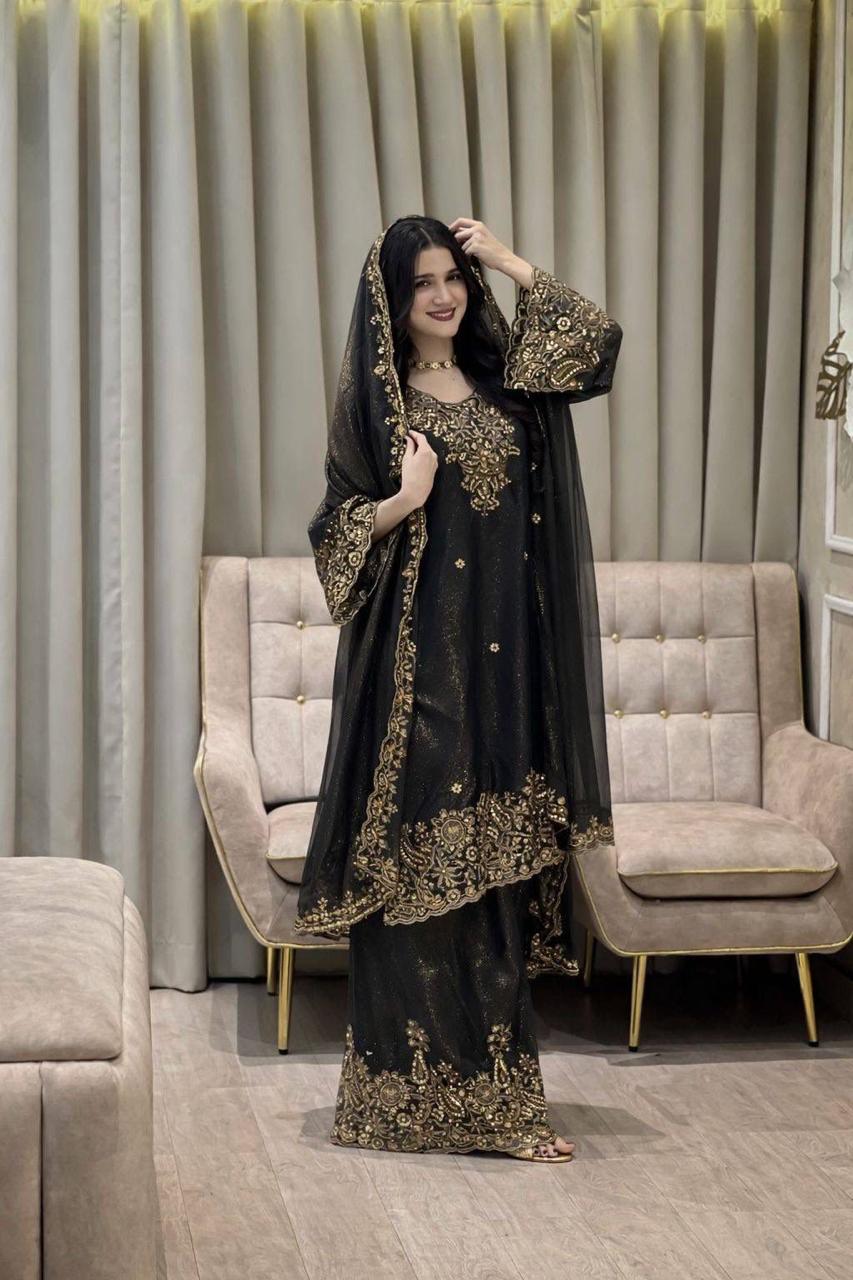 Festive Embroidered Silk Palazzo Suit 