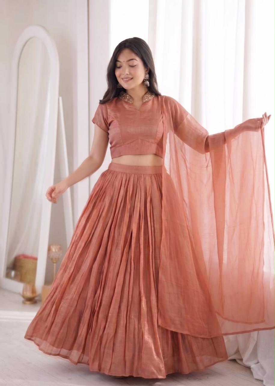 Royal Elegance Crushed Silk Maggam Work Lehenga Set