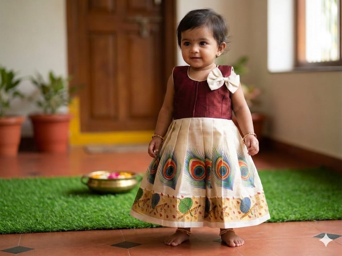 Cotton Baby Frock with Tissue Mural Print