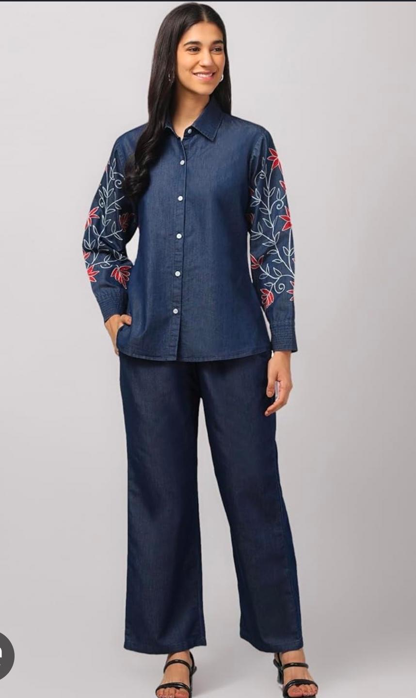 Denim Embroidered Co-ord Set
