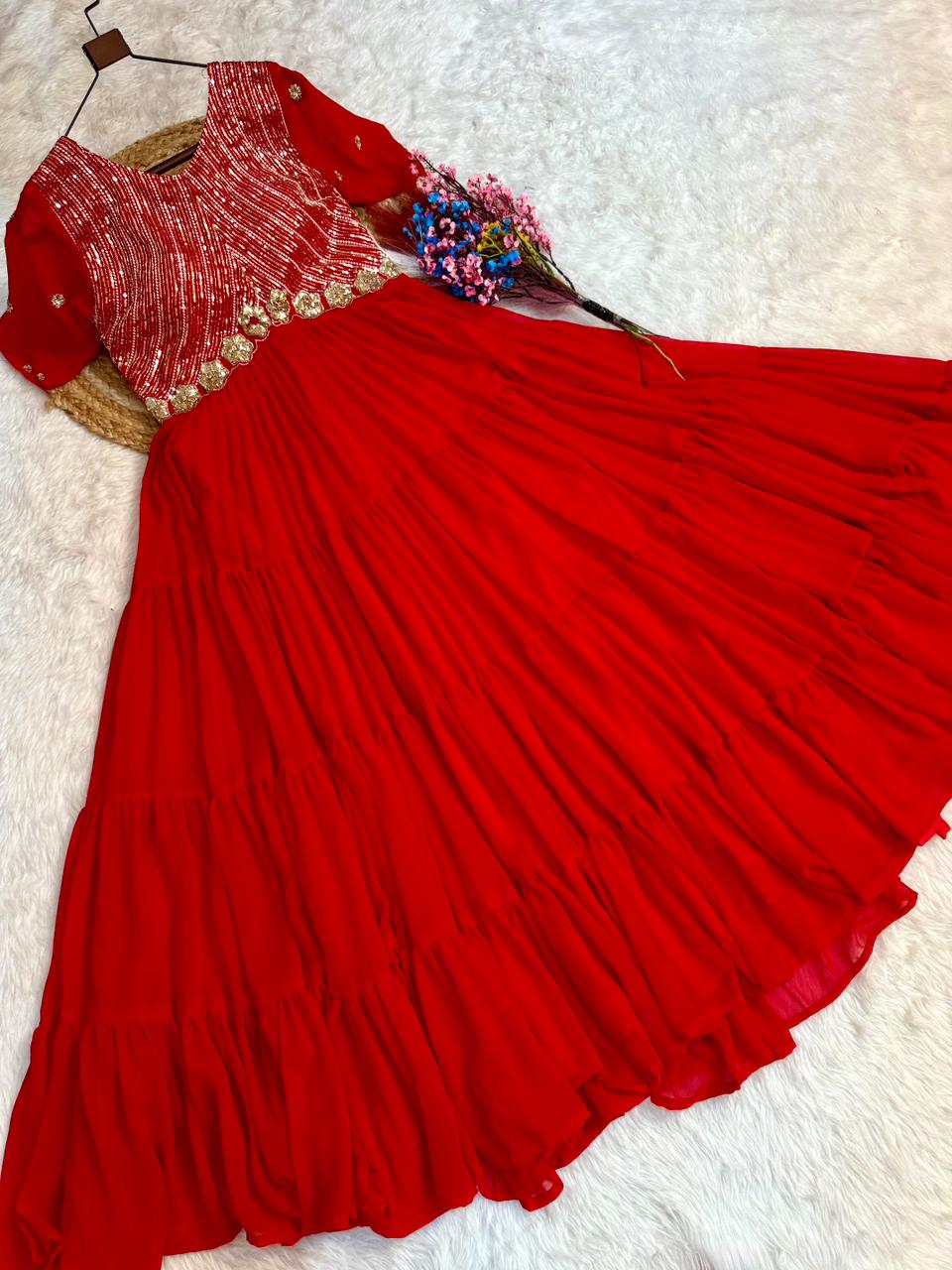 Designer Faux Blooming Embroidered Gown