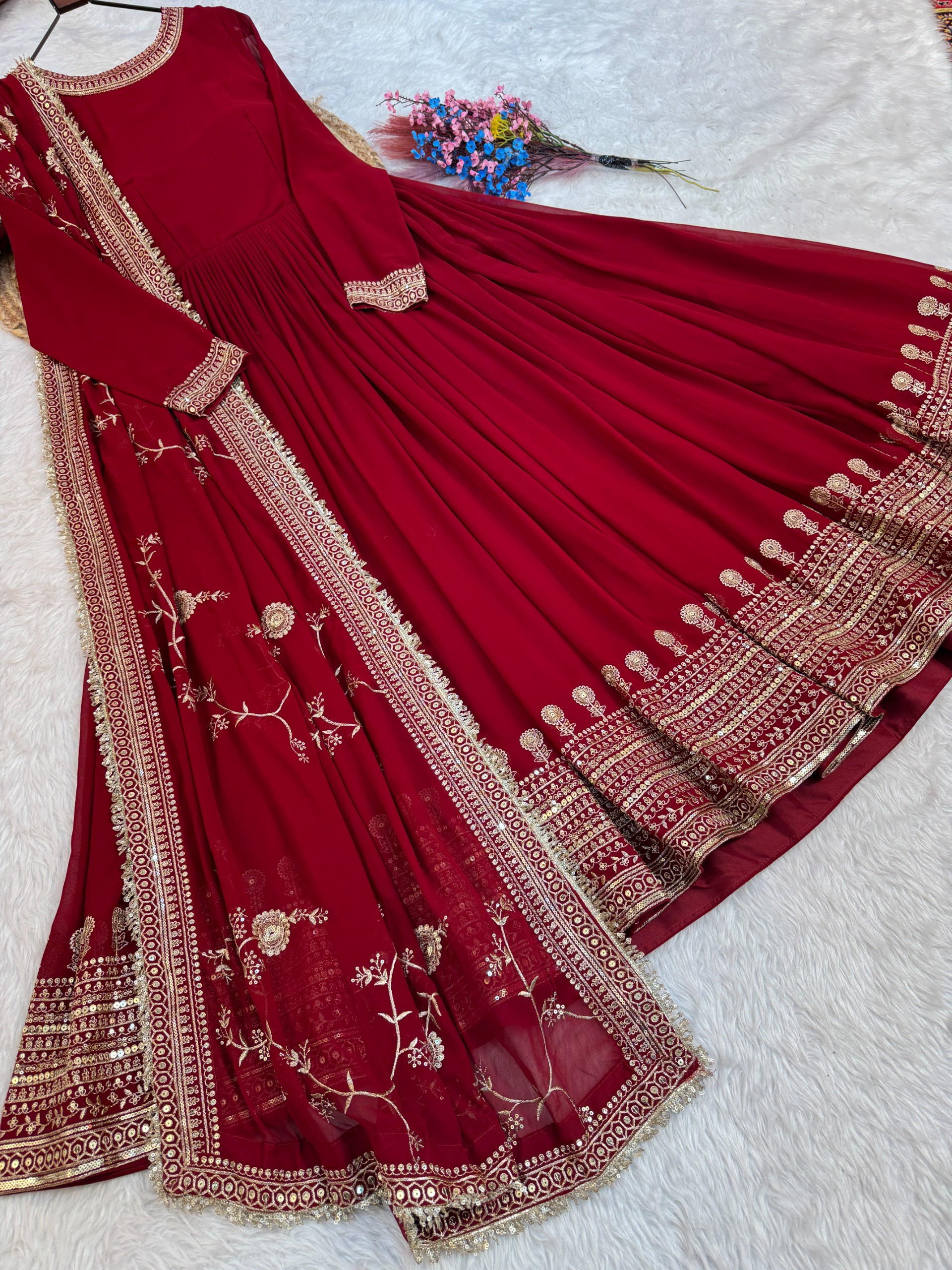 Designer faux Embroidery Gown Set
