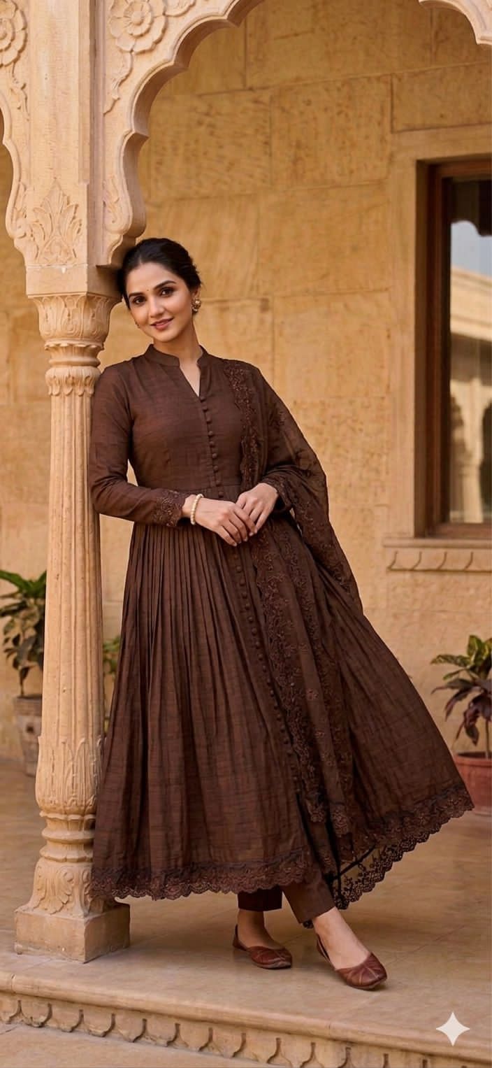 Designer Roman Silk Anarkali Gown Set with Dupatta