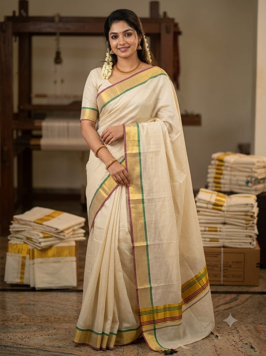 Double Colour Tissue Set Saree with Kunjam
