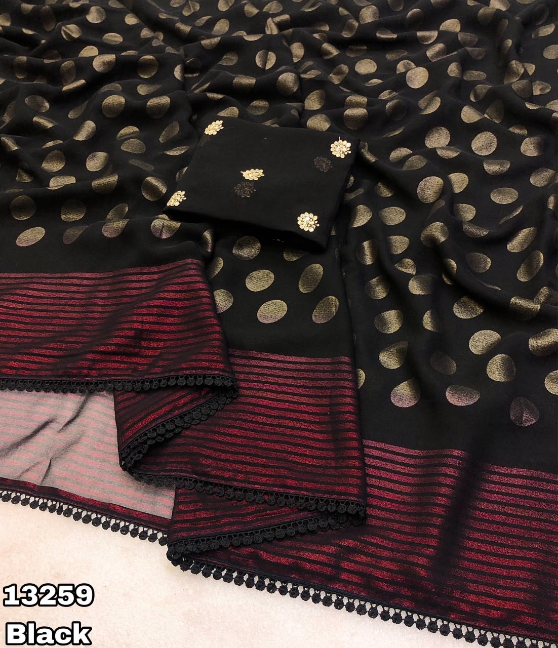 Elegant Black Gold Foil Motif Designer Saree