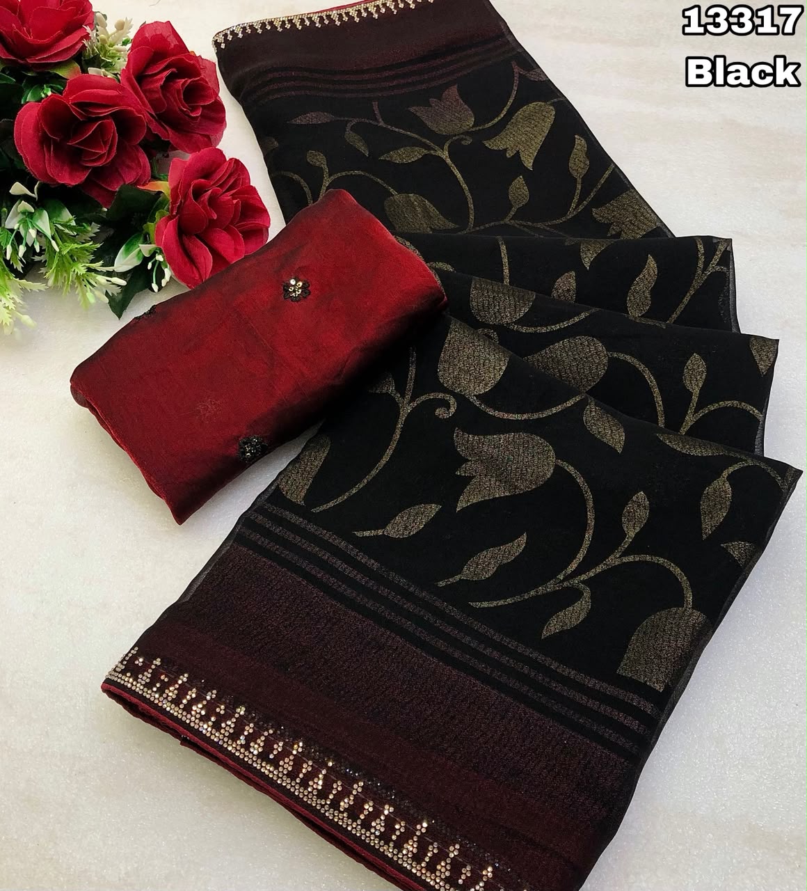 Elegant Georgette Floral Foil Print Saree