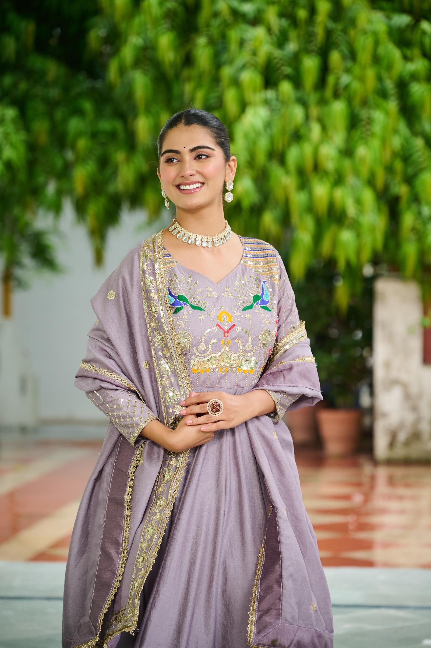 Embroidered Anarkali Gown with Dupatta