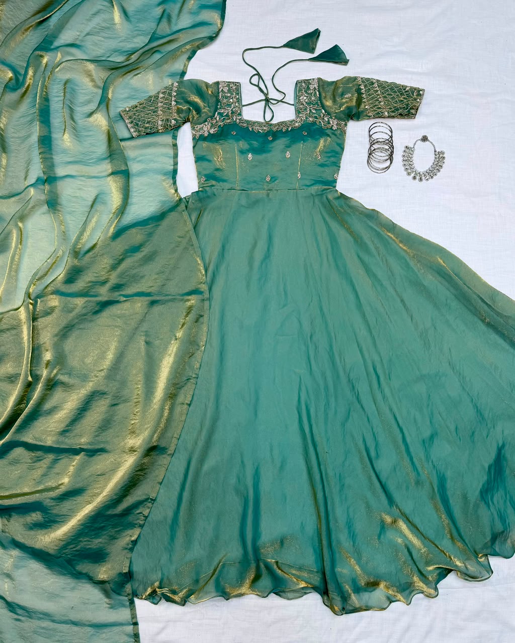Embroidered Fendy Satin Gown