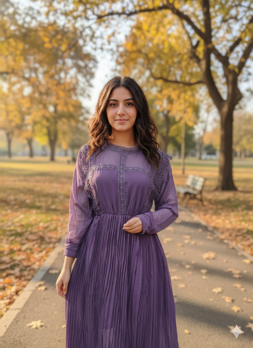 Georgette Dress with Lace Work