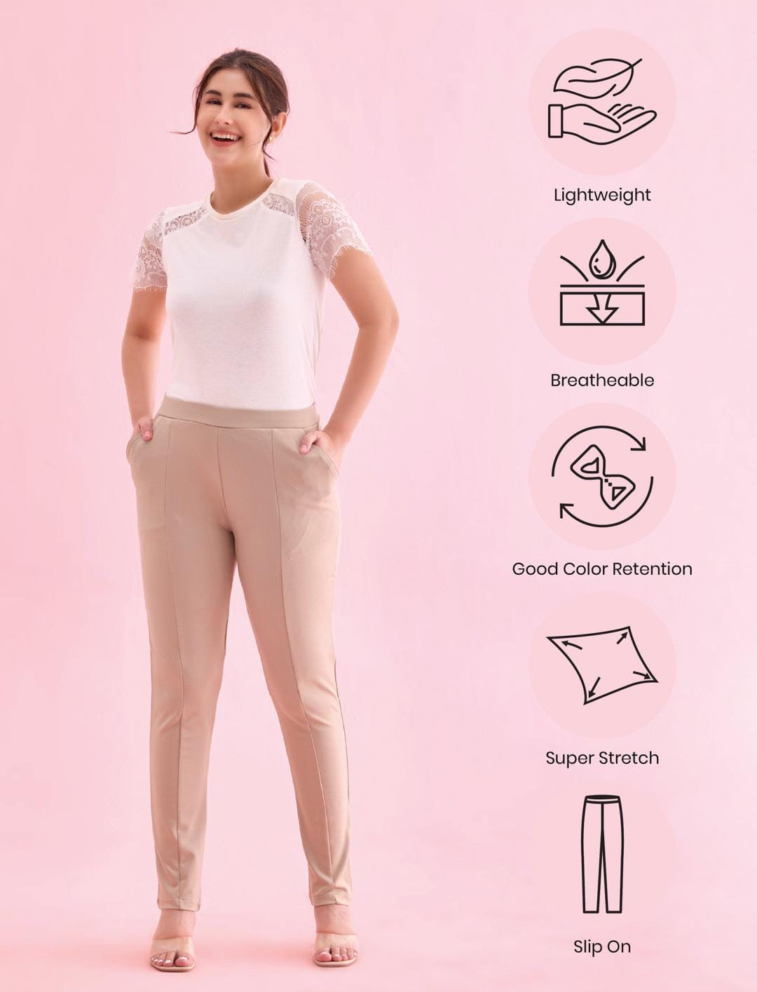 GO COLORS Ponte Pants – Slim Fit Stretch Pants