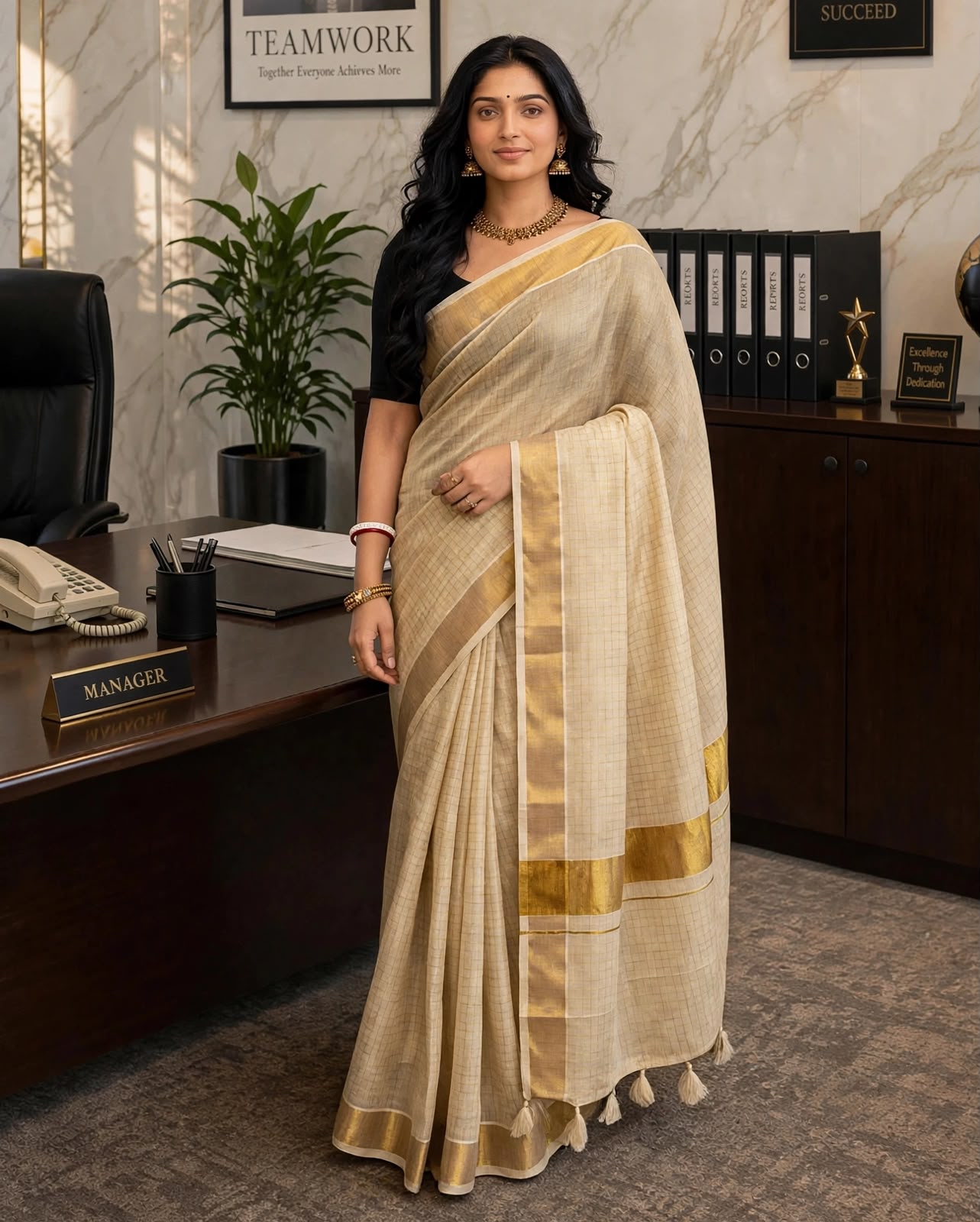 Gold Tissue Checked Saree