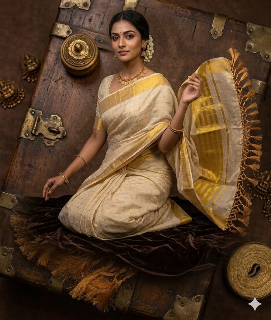 Golden Tissue Checked Saree