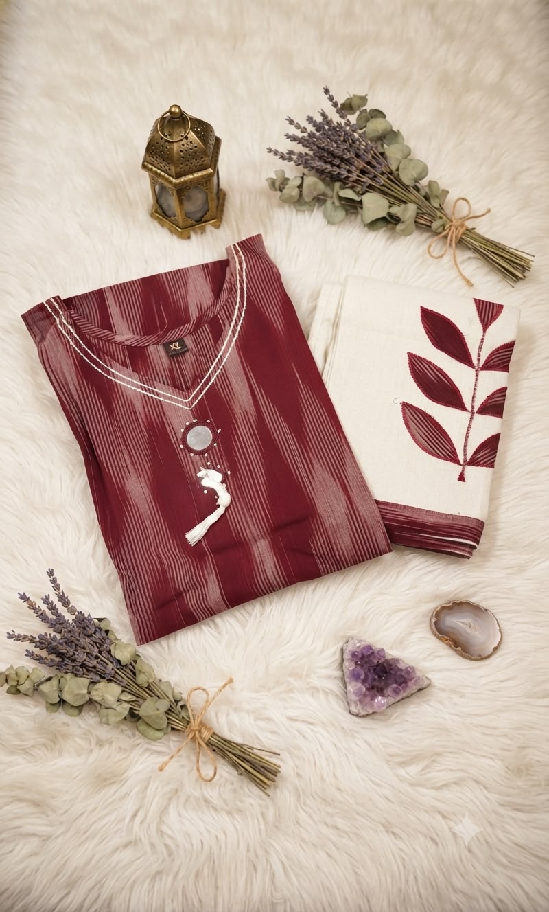 Ikkat Cotton Mirror Work Co-Ord Set