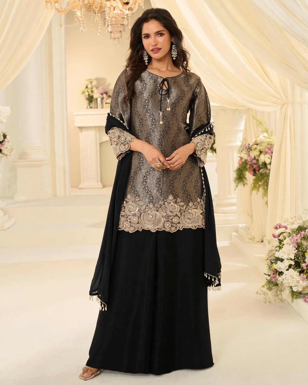 Jacquard Chinon Silk Palazzo Set