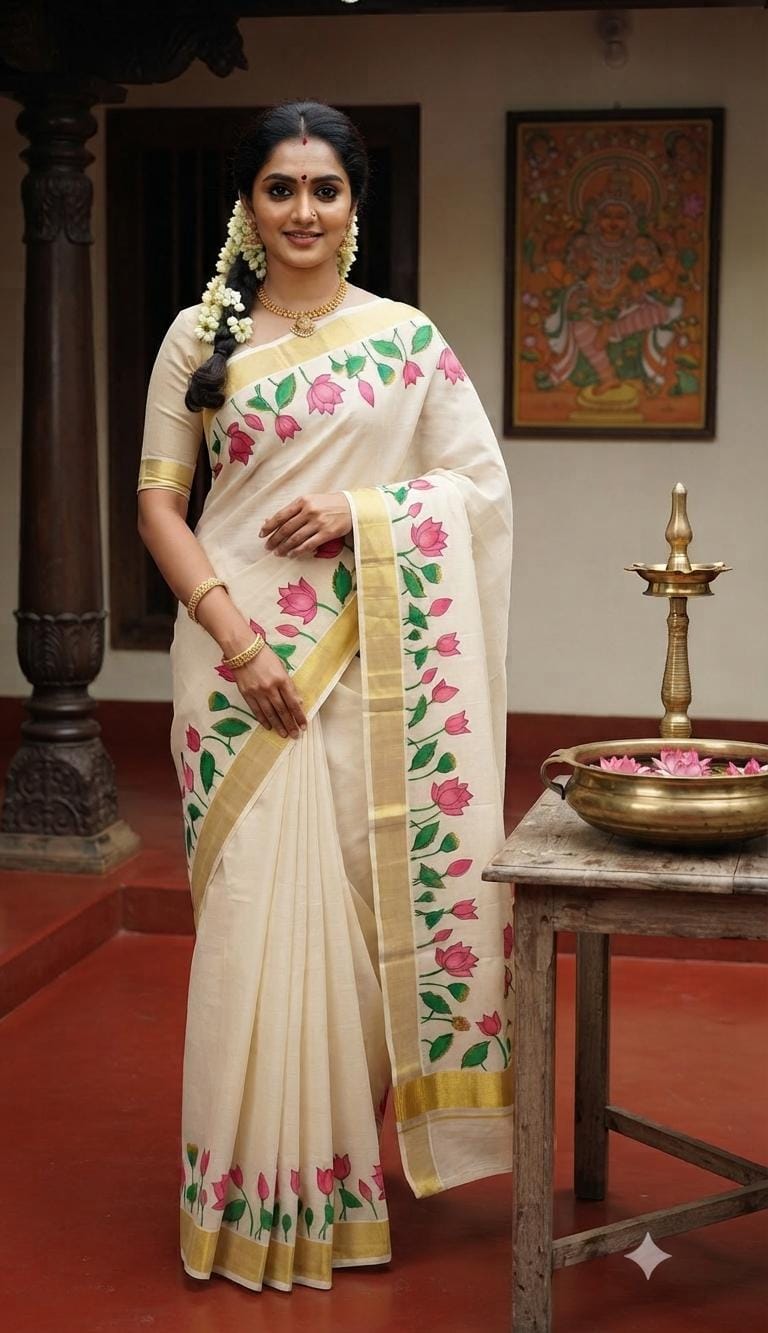 Kerala Tissue Lotus Saree