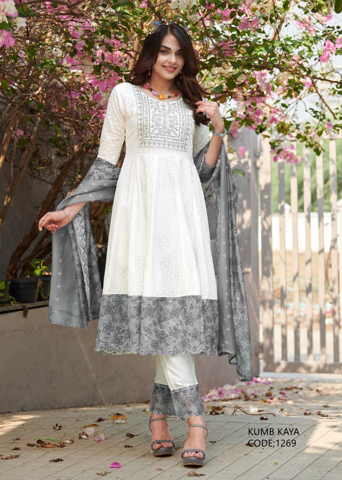 Kumb Kaya Designer Collection – Schiffli Embroidered Anarkali Suit Set