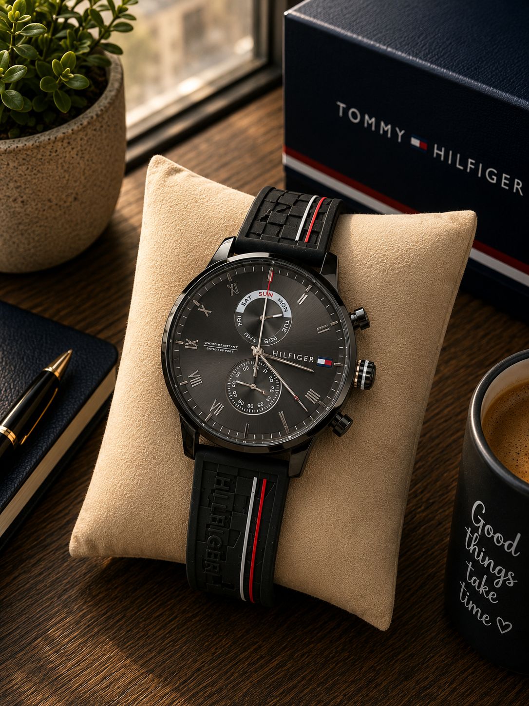 Men's Rose Gold & Black Chronograph Style Watch