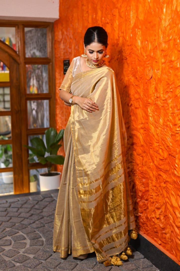 Mul Cotton Raga Tissue Handloom Saree