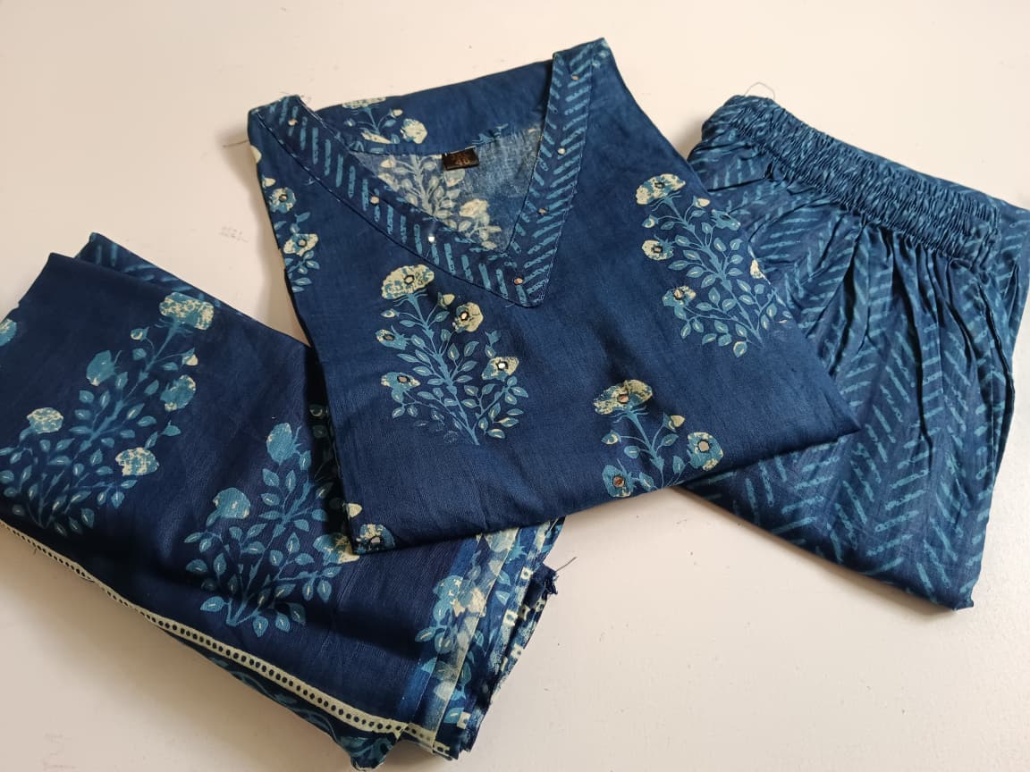 Pure Cotton Kurti Pant Dupatta Set