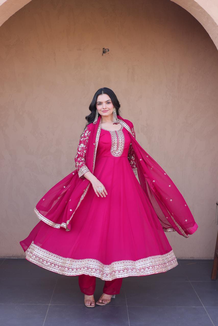 Readymade Gown with Pant & Dupatta Set