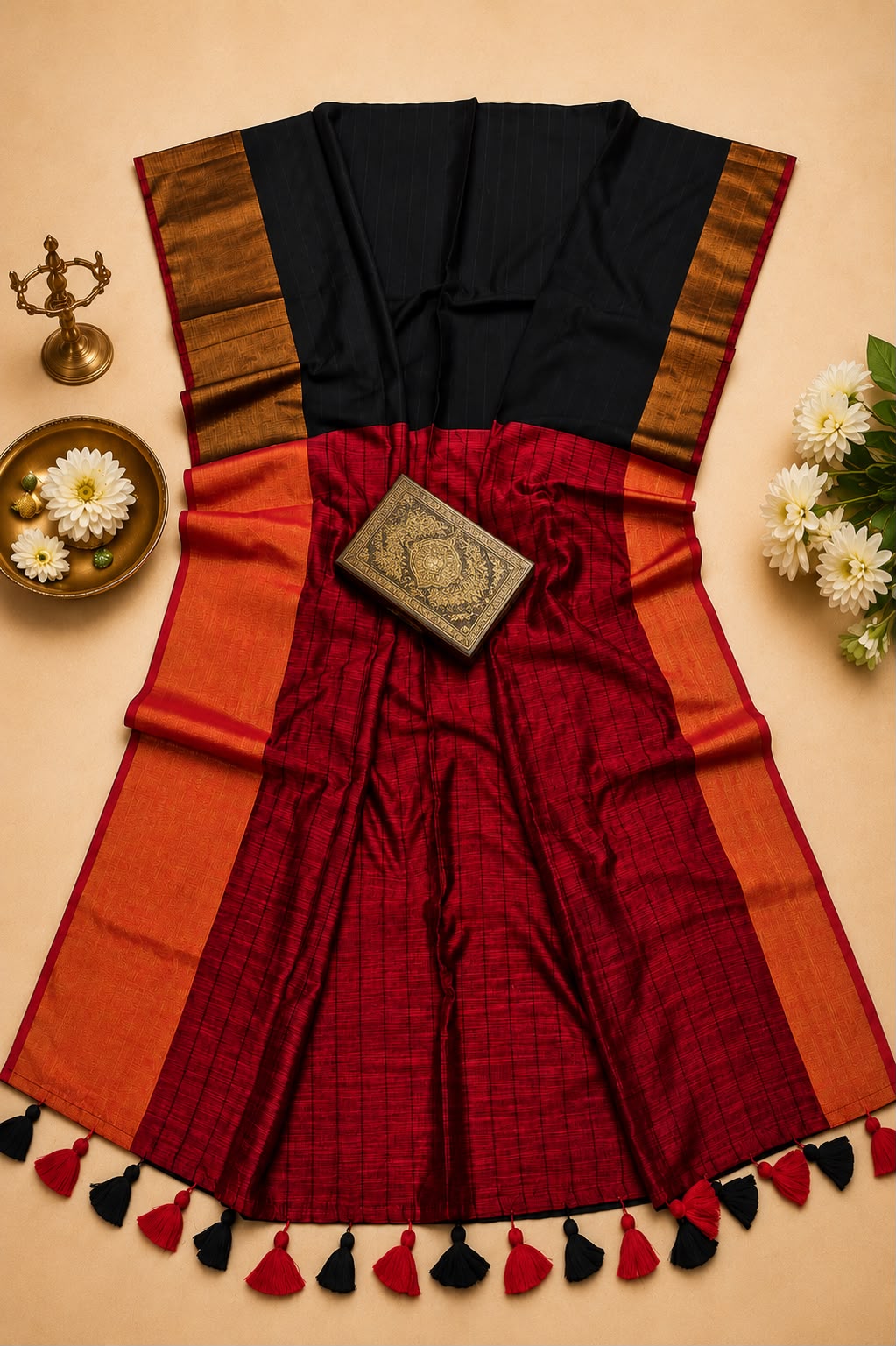 Self Work Viscose Cotton Saree