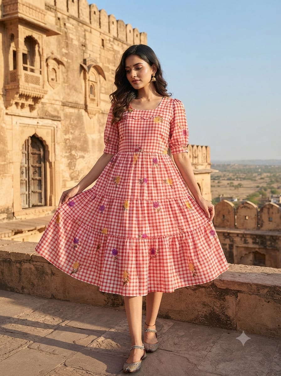 Twill Blue Mul Cotton Frill Gown