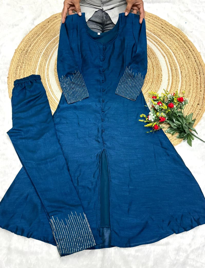Vichitra Silk A-Line Kurta Set