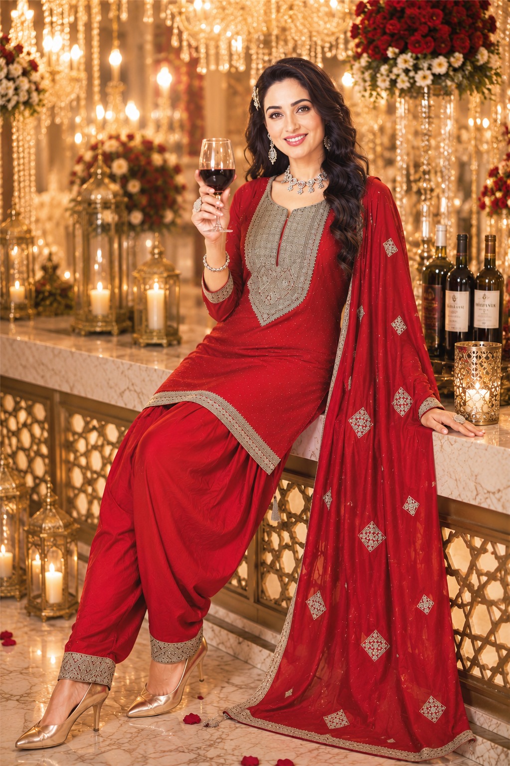 Vichitra Silk Kurti with Farshi Salwar & Dupatta