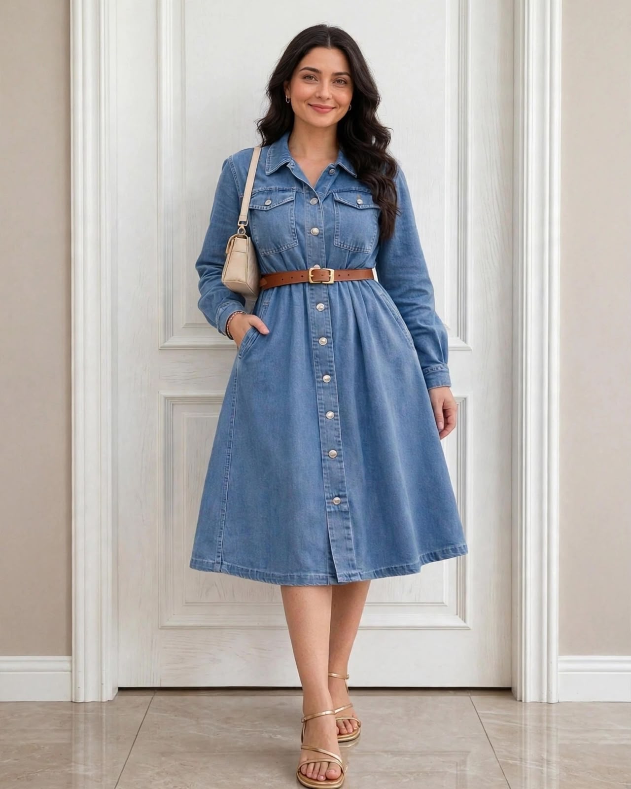 Denim Shirt Dress with Belt | Women's Casual Western Wear Dress
