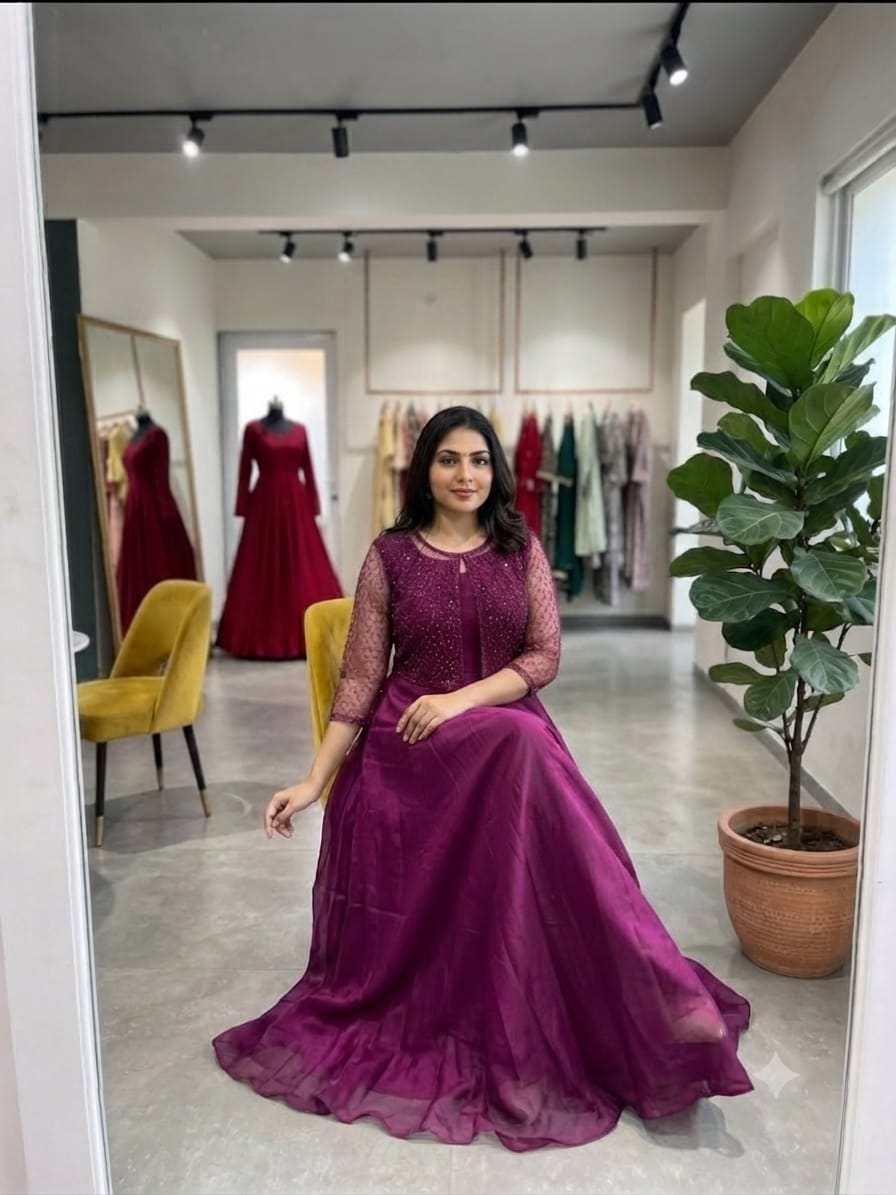 Radiate Elegance | Designer Bead-Work Jacket Gown