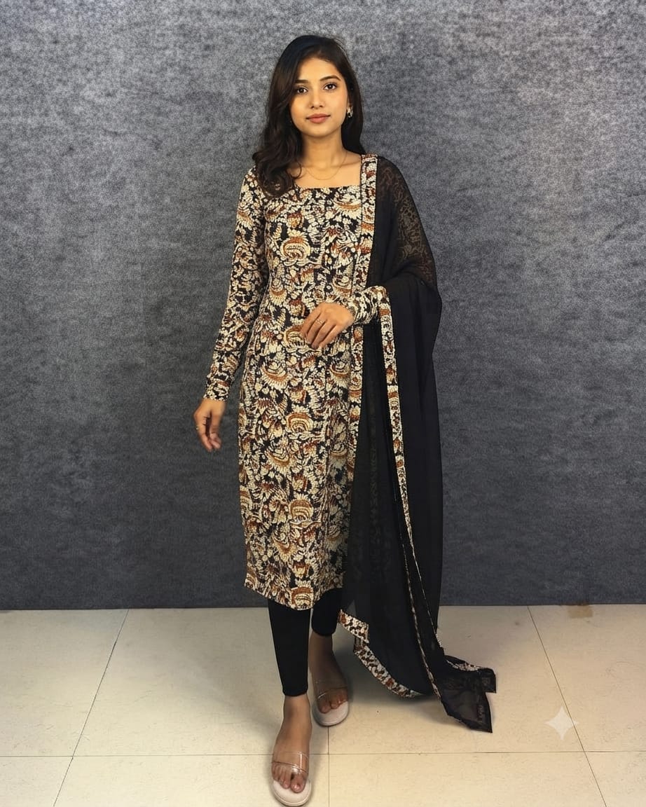 Classic Kalamkari | Pure Cotton Kurti Set with Dupatta
