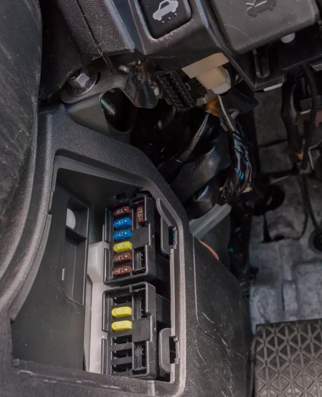 Electrical fuses on the interior of an automotive vehicle